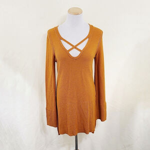 Free People Criss Cross sweater gingerroot mustard yellow size medium